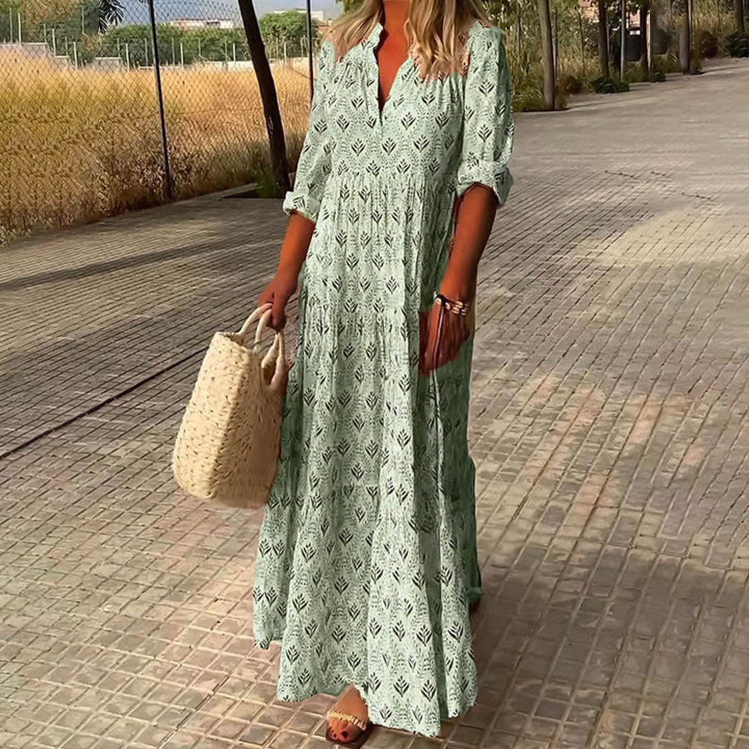 Robe chemise maxi à imprimé bohème manches longues pour femme Montarello  