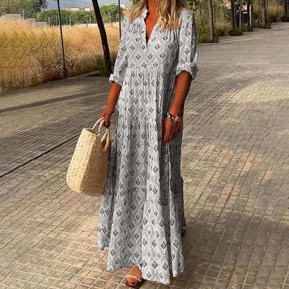 Robe chemise maxi à imprimé bohème manches longues pour femme Montarello  