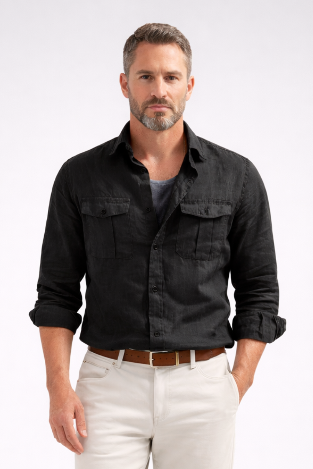 Montarello Double Chest Pocket Linen-Look Shirt Men's