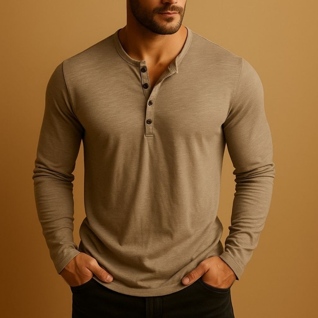 Montarello Men's Long Sleeve Henley Shirt