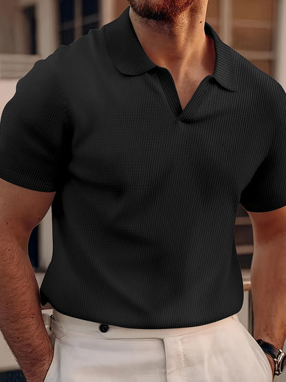 Montarello Men's Textured Knit Polo Shirt Open Collar