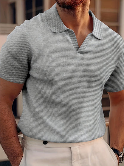 Montarello Men's Textured Knit Polo Shirt Open Collar