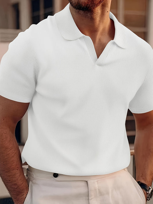 Montarello Men's Textured Knit Polo Shirt Open Collar
