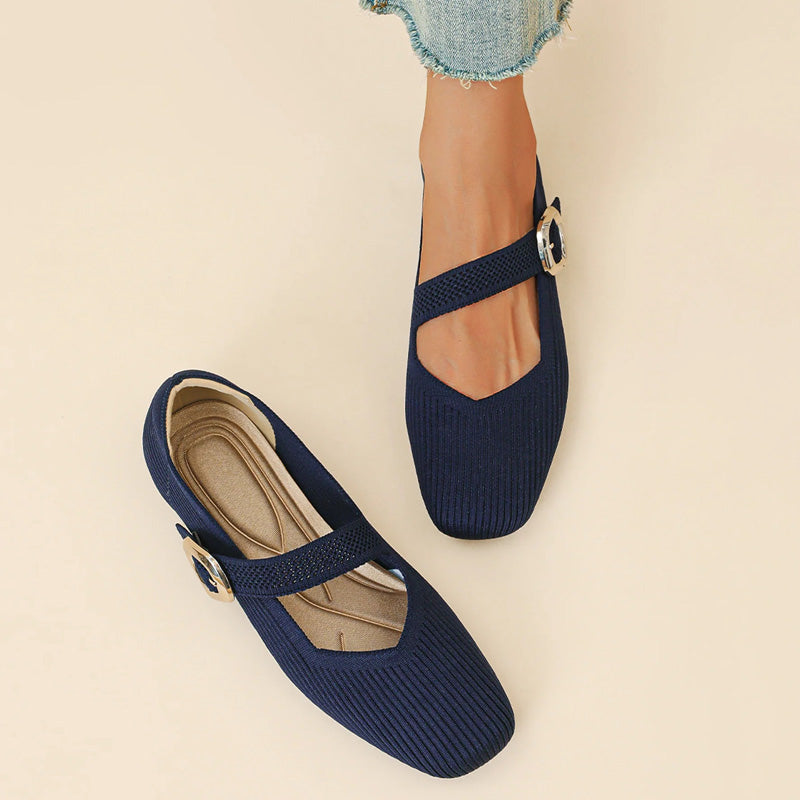 Montarello Women's Square Toe Knit Mary Jane Flats
