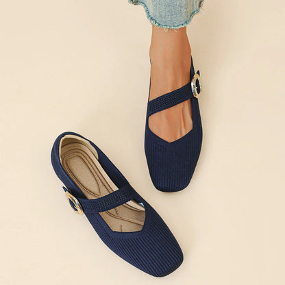 Montarello Women's Square Toe Knit Mary Jane Flats