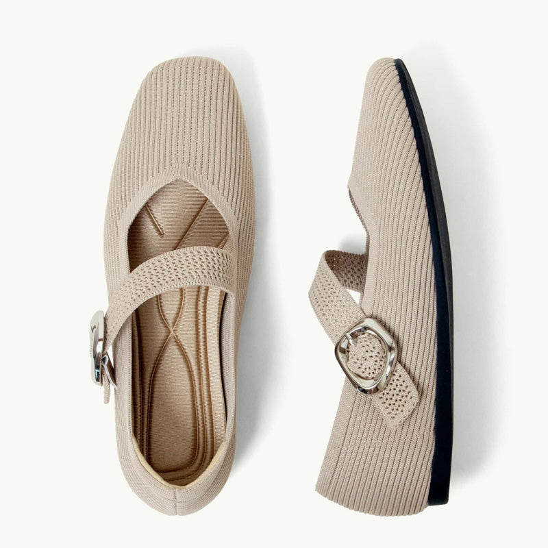 Montarello Women's Square Toe Knit Mary Jane Flats