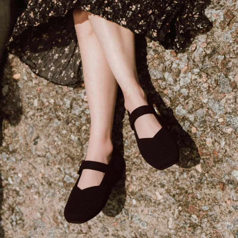 Montarello Women's Square Toe Knit Mary Jane Flats