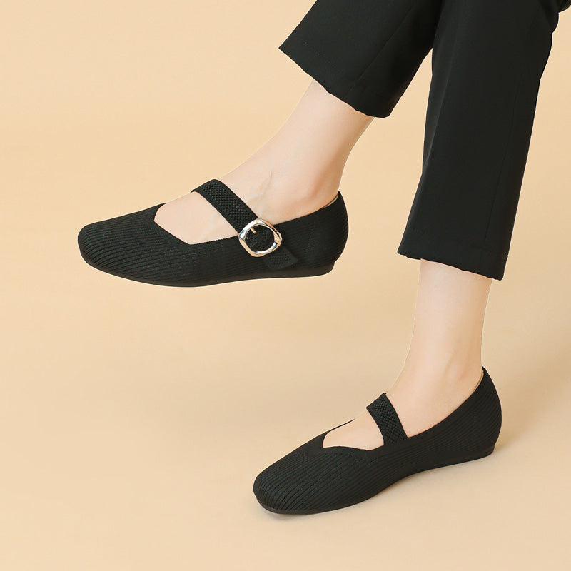 Montarello Women's Square Toe Knit Mary Jane Flats