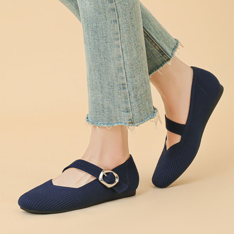 Montarello Women's Square Toe Knit Mary Jane Flats