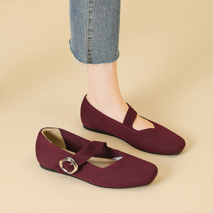 Montarello Women's Square Toe Knit Mary Jane Flats