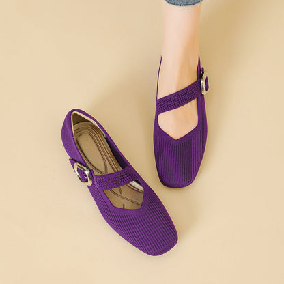 Montarello Women's Square Toe Knit Mary Jane Flats