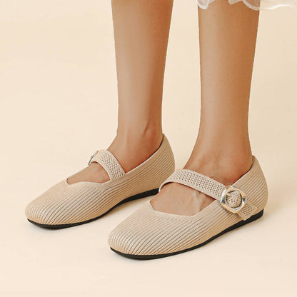 Montarello Women's Square Toe Knit Mary Jane Flats