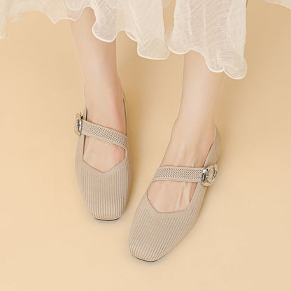 Montarello Women's Square Toe Knit Mary Jane Flats