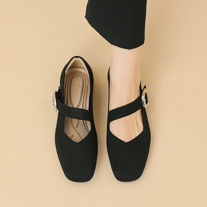 Montarello Women's Square Toe Knit Mary Jane Flats