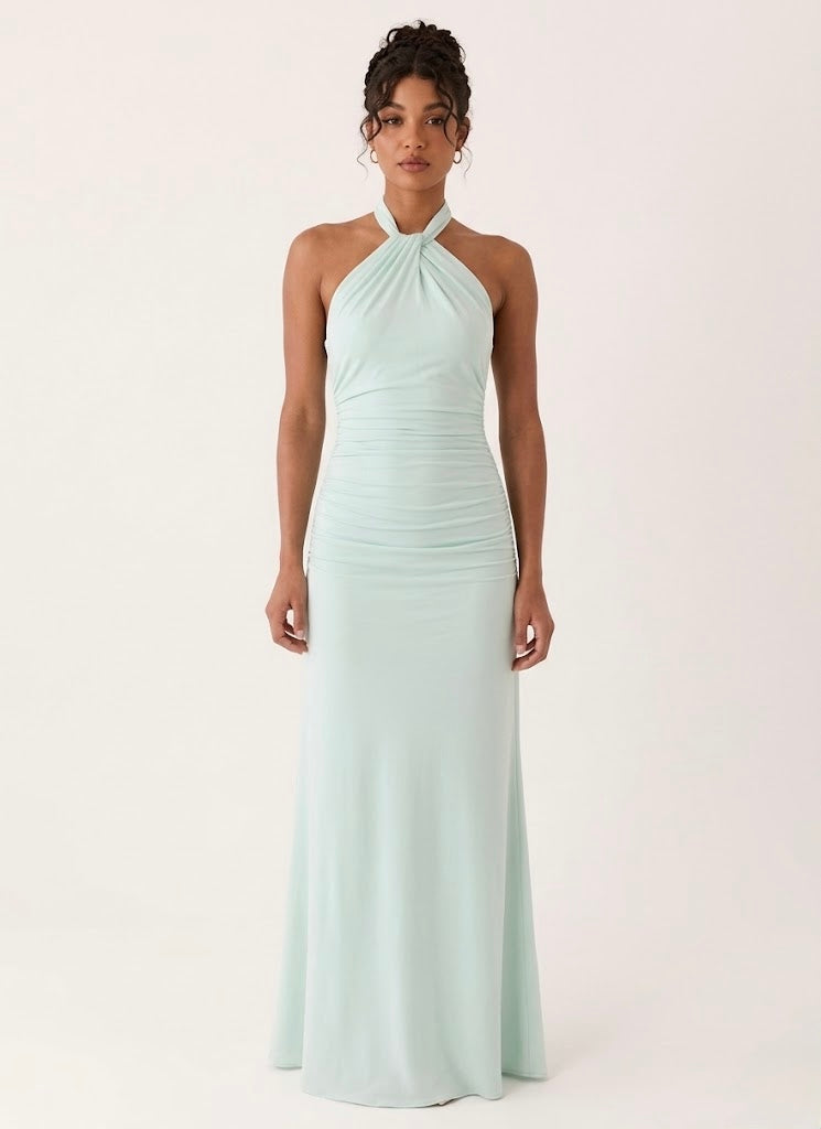 Montarello Women's Halter-Neck Sleeveless Maxi Wedding Guest Dress