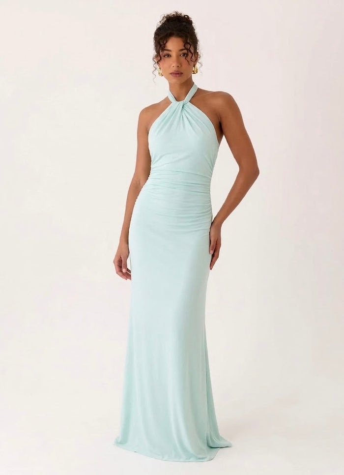 Montarello Women's Halter-Neck Sleeveless Maxi Wedding Guest Dress