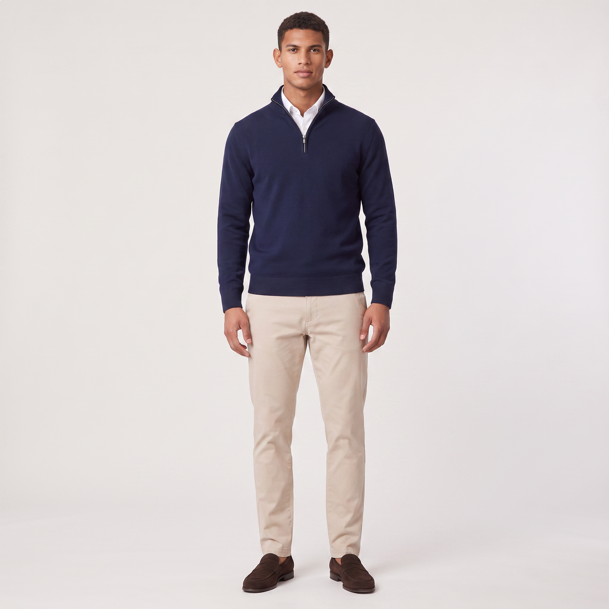 Montarello Men's Quarter-Zip Knitted-Look Sweater with Stand Collar