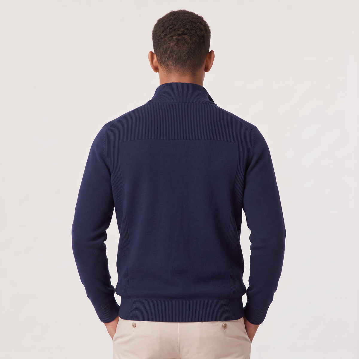 Montarello Men's Quarter-Zip Knitted-Look Sweater with Stand Collar