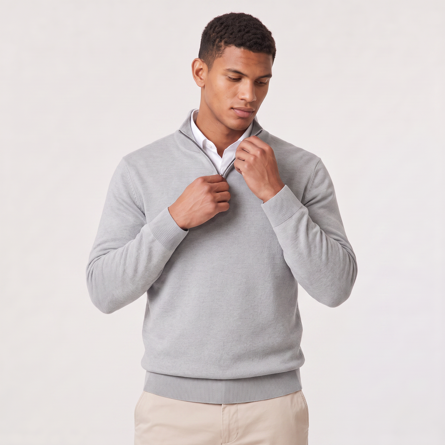 Montarello Men's Quarter-Zip Knitted Sweater with Stand Collar