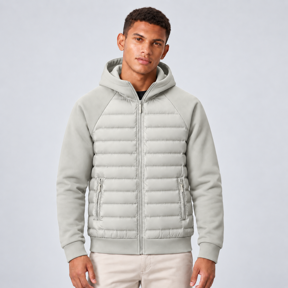 Montarello Men's Hooded Down Jacket with Quilted Panels