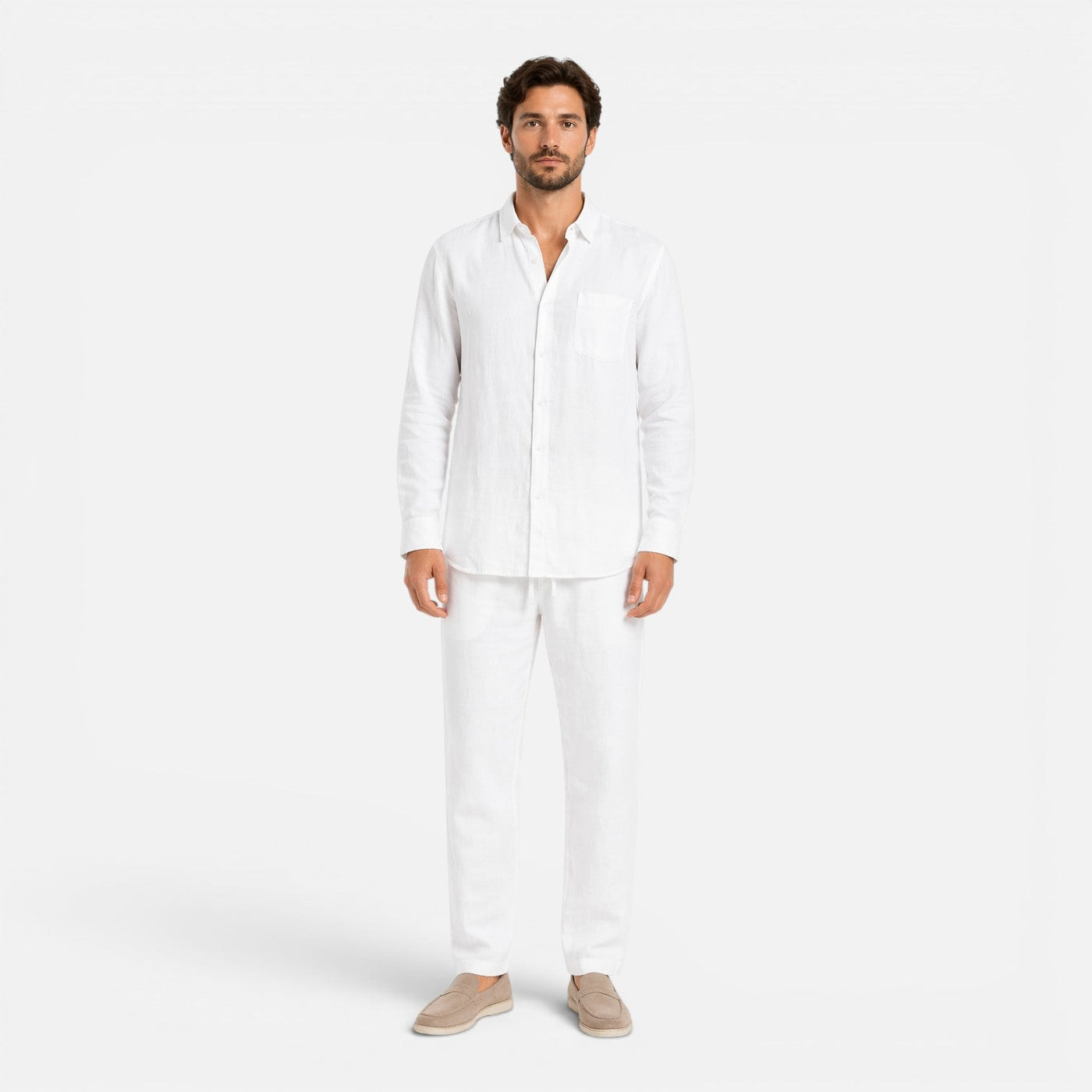 Montarello Men's Linen-Look Long-Sleeve Shirt & Trousers Co-Ord Set