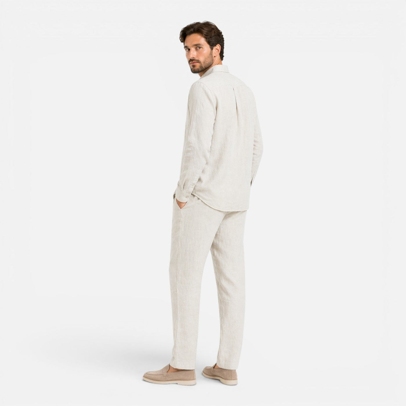 Montarello Men's Linen-Look Long-Sleeve Shirt & Trousers Co-Ord Set