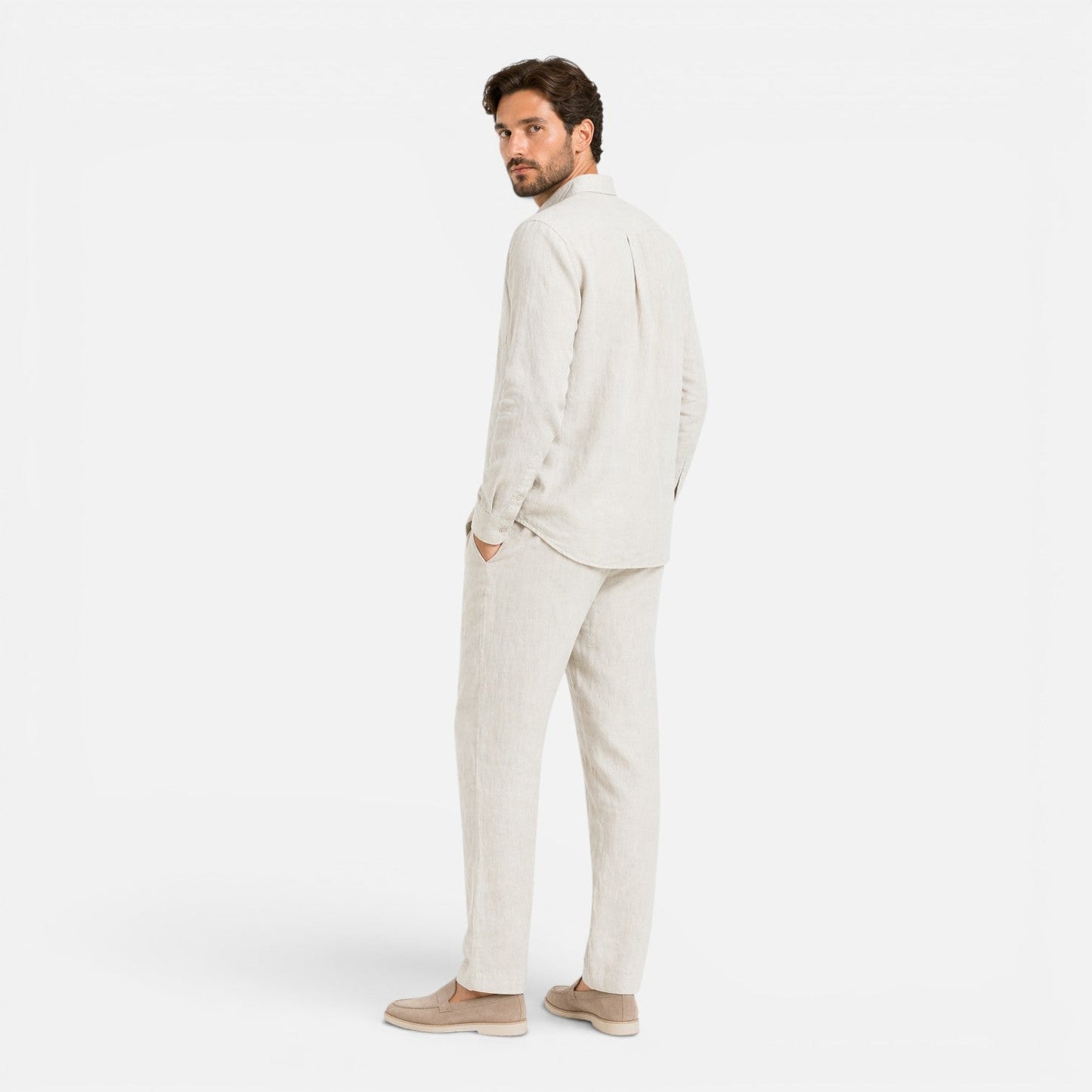Montarello Men's Linen-Look Shirt & Trousers Set