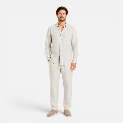 Montarello Men's Linen-Look Shirt & Trousers Set