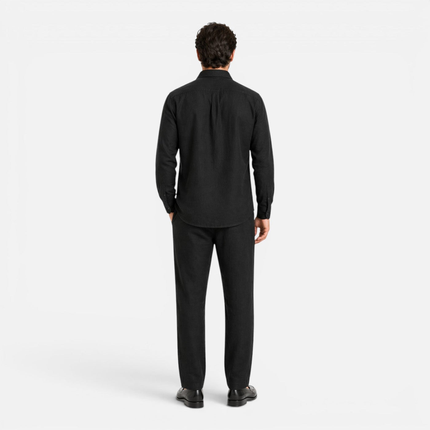 Montarello Men's Linen-Look Long-Sleeve Shirt & Trousers Co-Ord Set