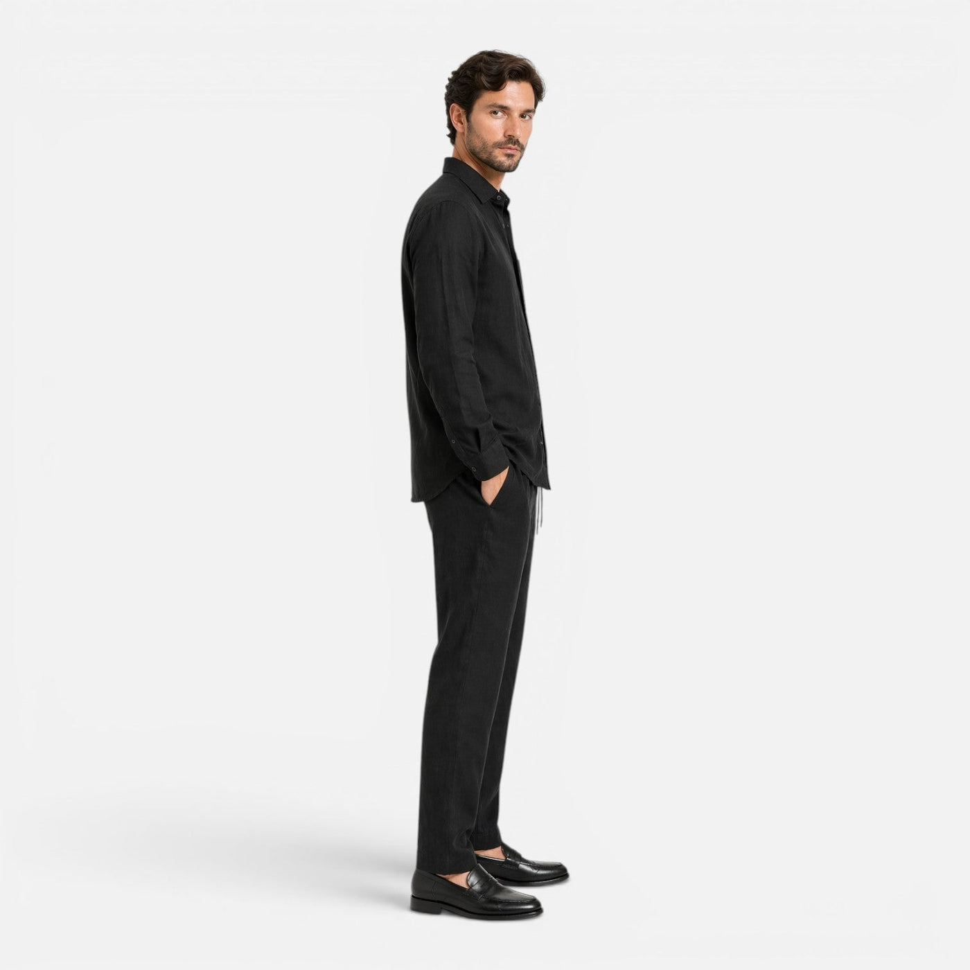 Montarello Men's Linen-Look Long-Sleeve Shirt & Trousers Co-Ord Set