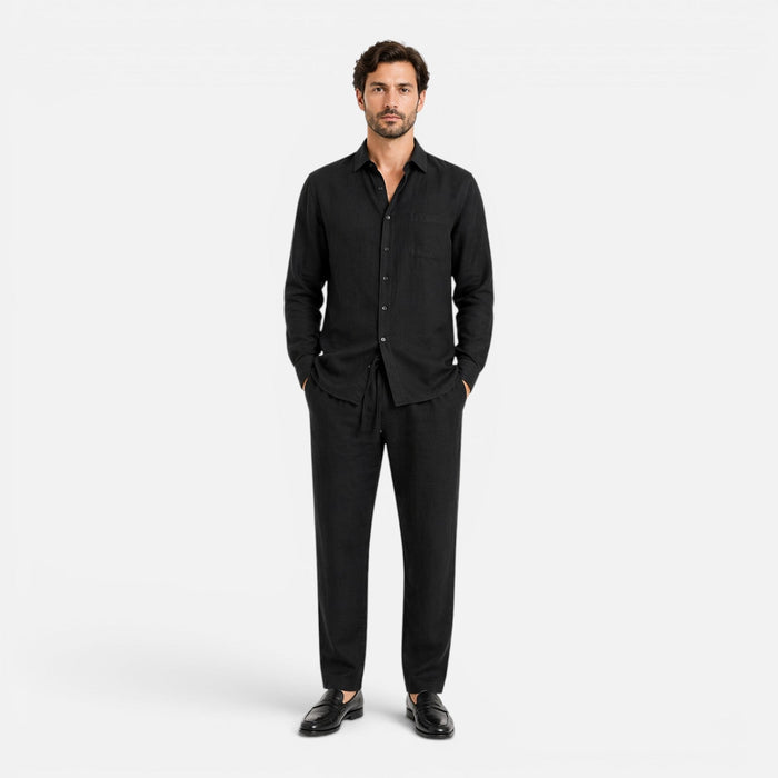 Montarello Men's Linen-Look Long-Sleeve Shirt & Trousers Co-Ord Set