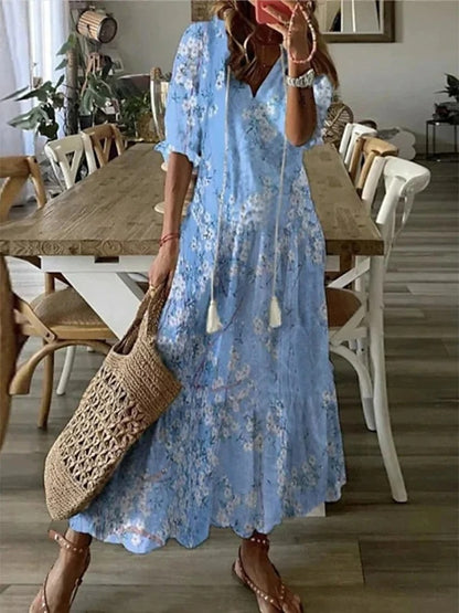 Montarello Geometric Print Lantern Sleeve Maxi Dress Women's