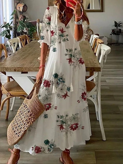 Montarello Geometric Print Lantern Sleeve Maxi Dress Women's