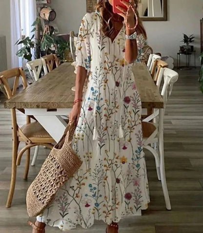 Montarello Geometric Print Lantern Sleeve Maxi Dress Women's