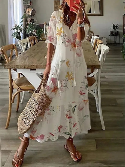 Montarello Geometric Print Lantern Sleeve Maxi Dress Women's