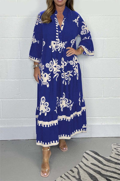 Montarello Women's Embroidered Print Tiered Maxi Dress Flared Sleeve