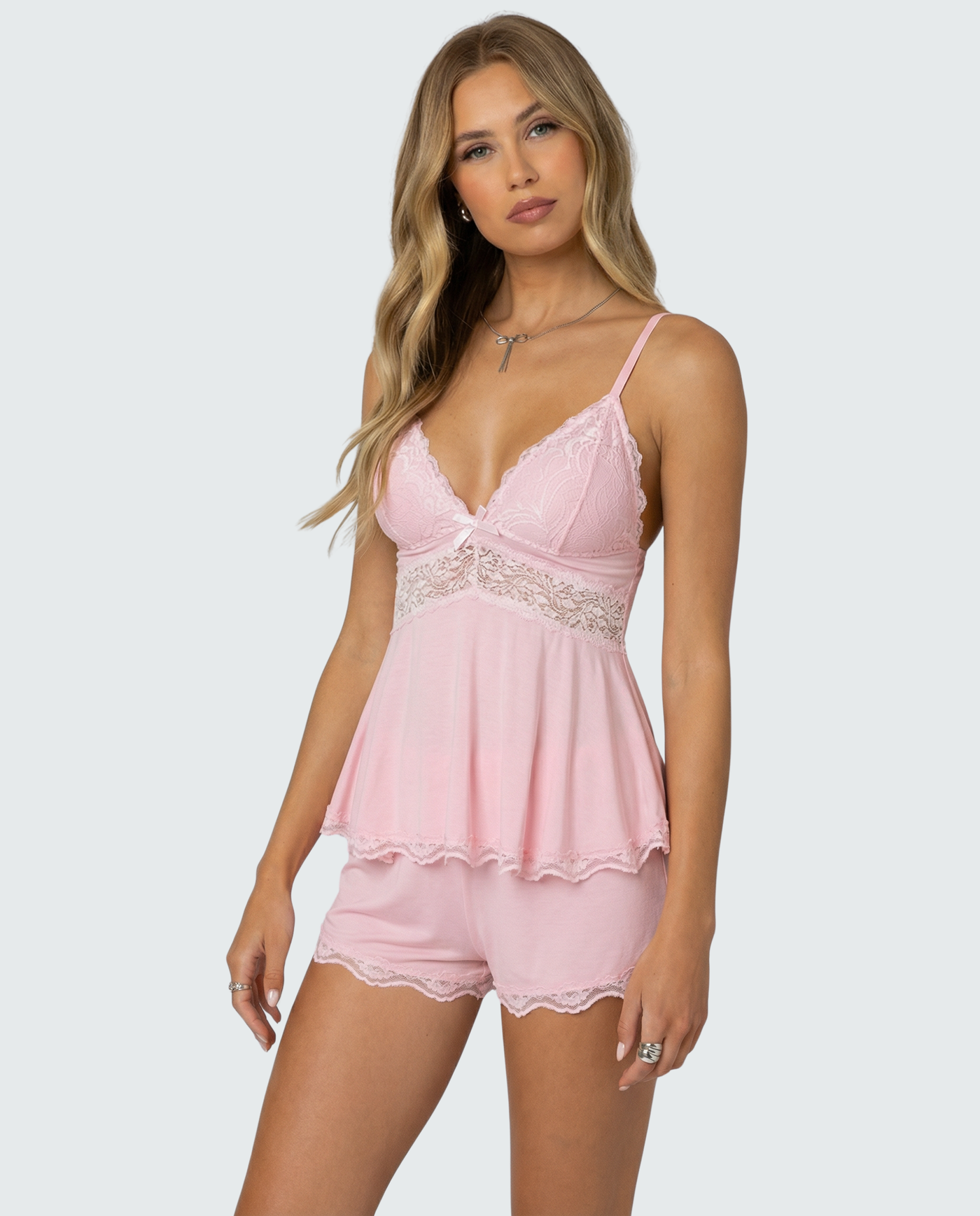 Montarello Women's Lace-Trim Cami Shorts 2-Piece Loungewear Set