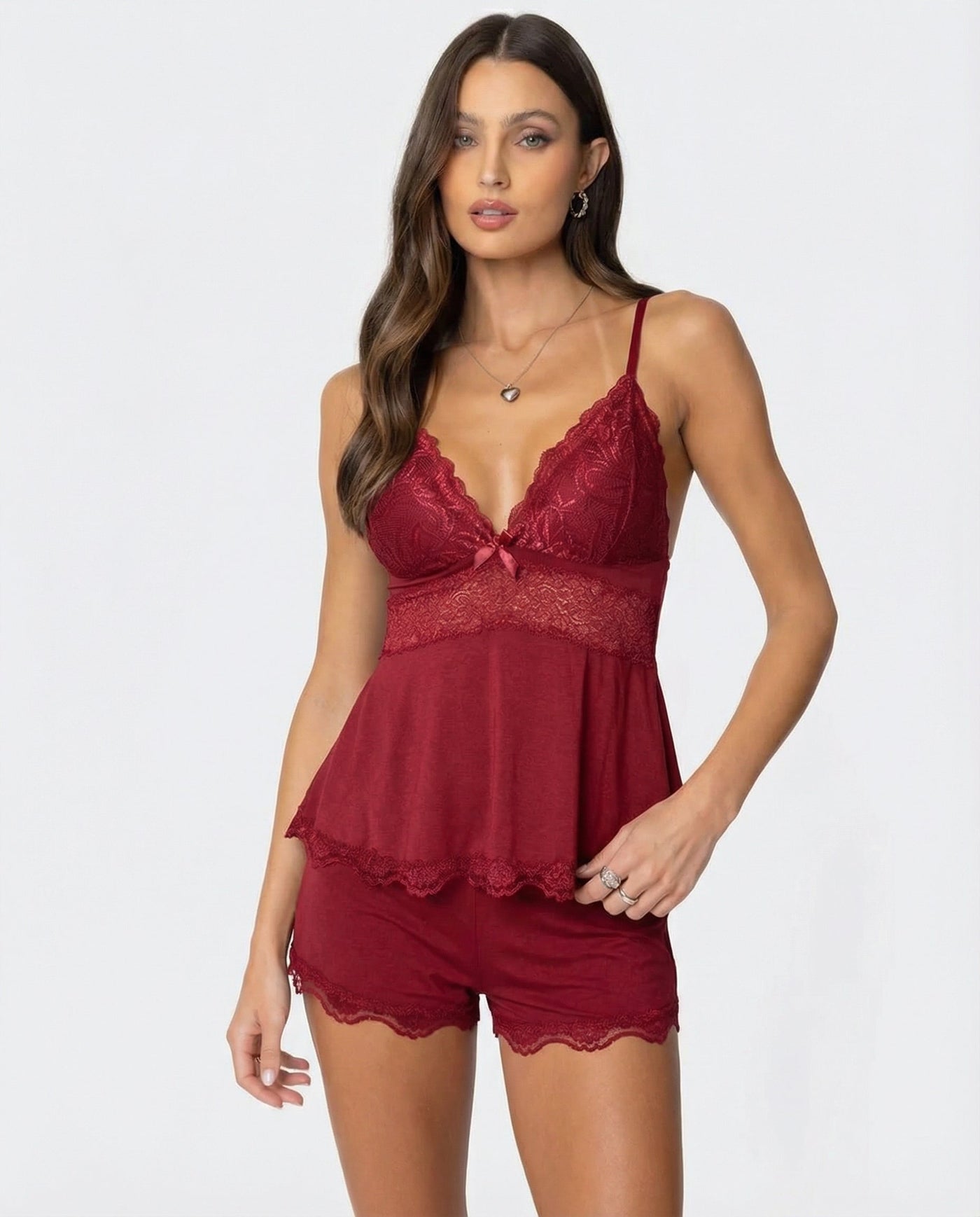 Montarello Women's Lace-Trim Cami Shorts 2-Piece Loungewear Set