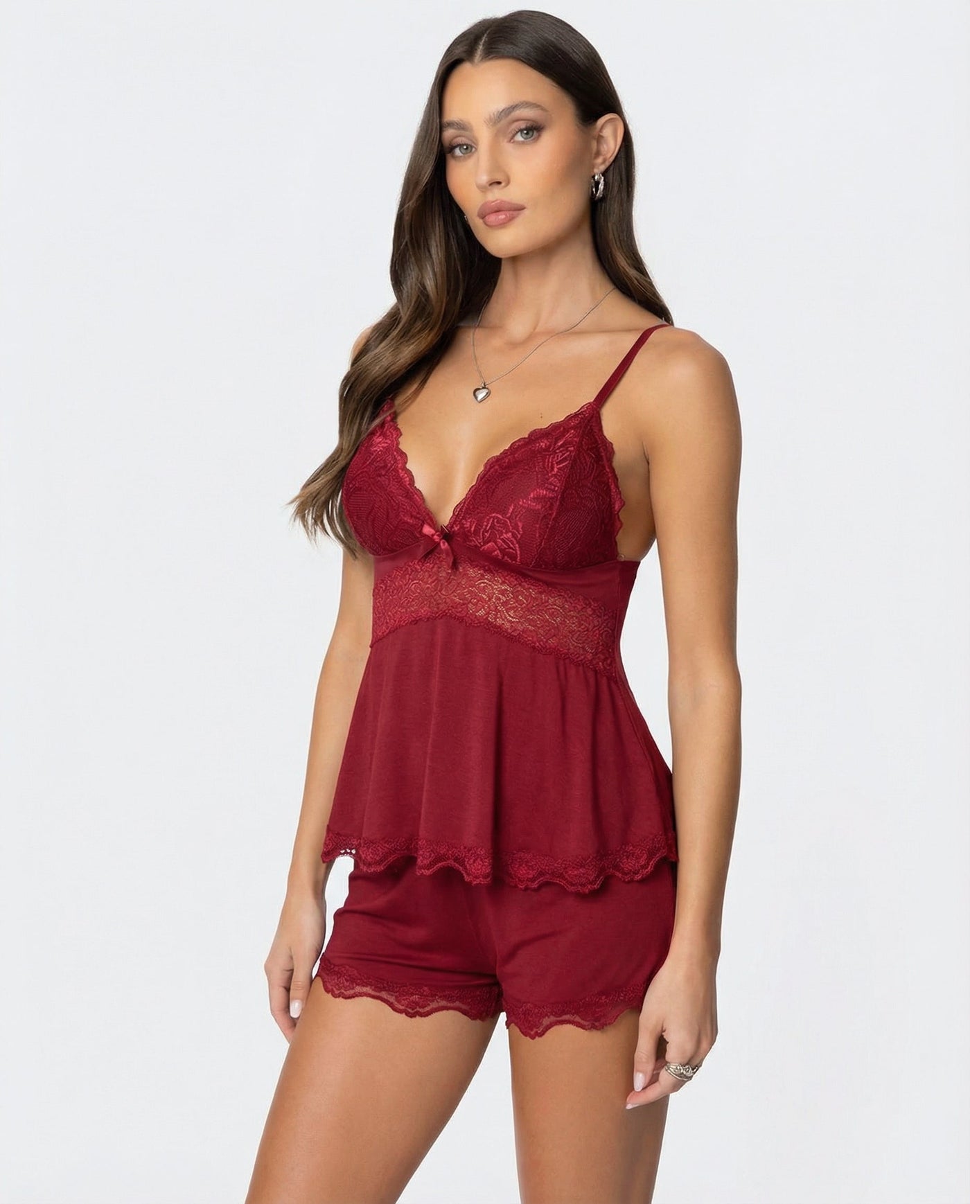 Montarello Women's Lace-Trim Cami Shorts 2-Piece Loungewear Set