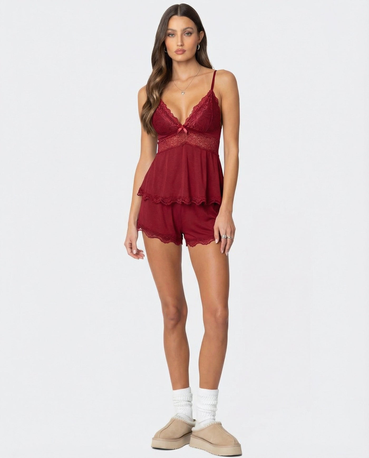 Montarello Women's Lace-Trim Cami Shorts 2-Piece Loungewear Set