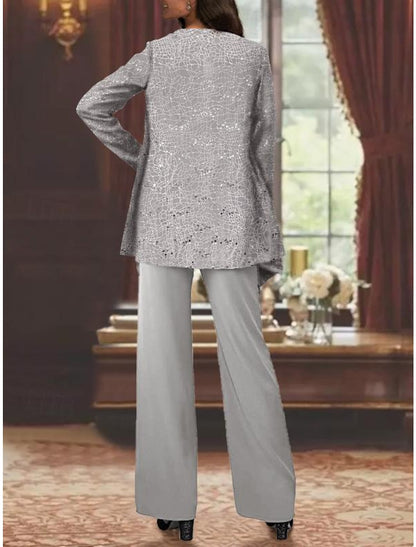 Montarello Women's Chiffon Sequin Jacket Trouser Suit 3-Piece