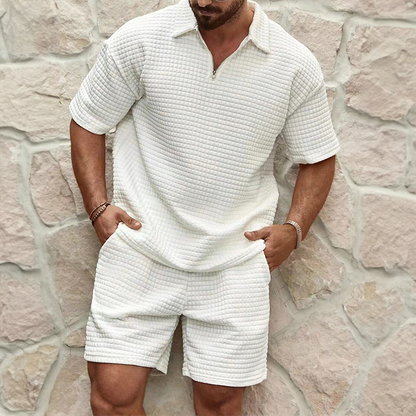 Montarello Men's Textured Knit Polo & Shorts Set