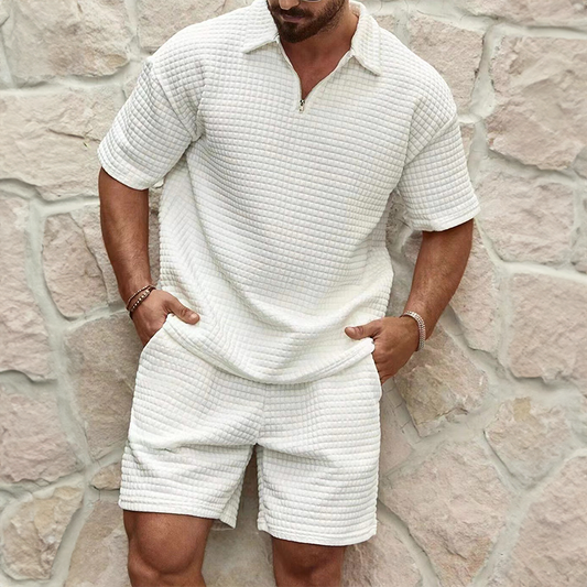Montarello Men's Textured Knit Polo & Shorts Set