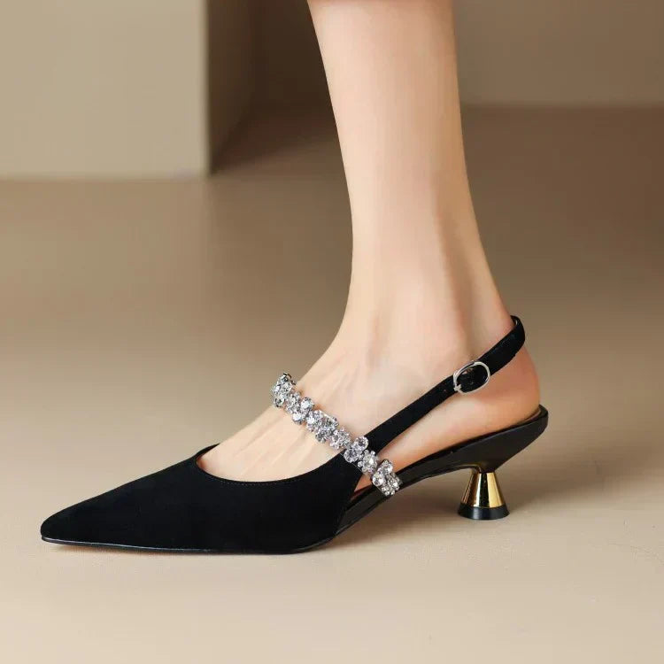 Montarello Women's Crystal Strap Pointed Toe Slingback Pumps