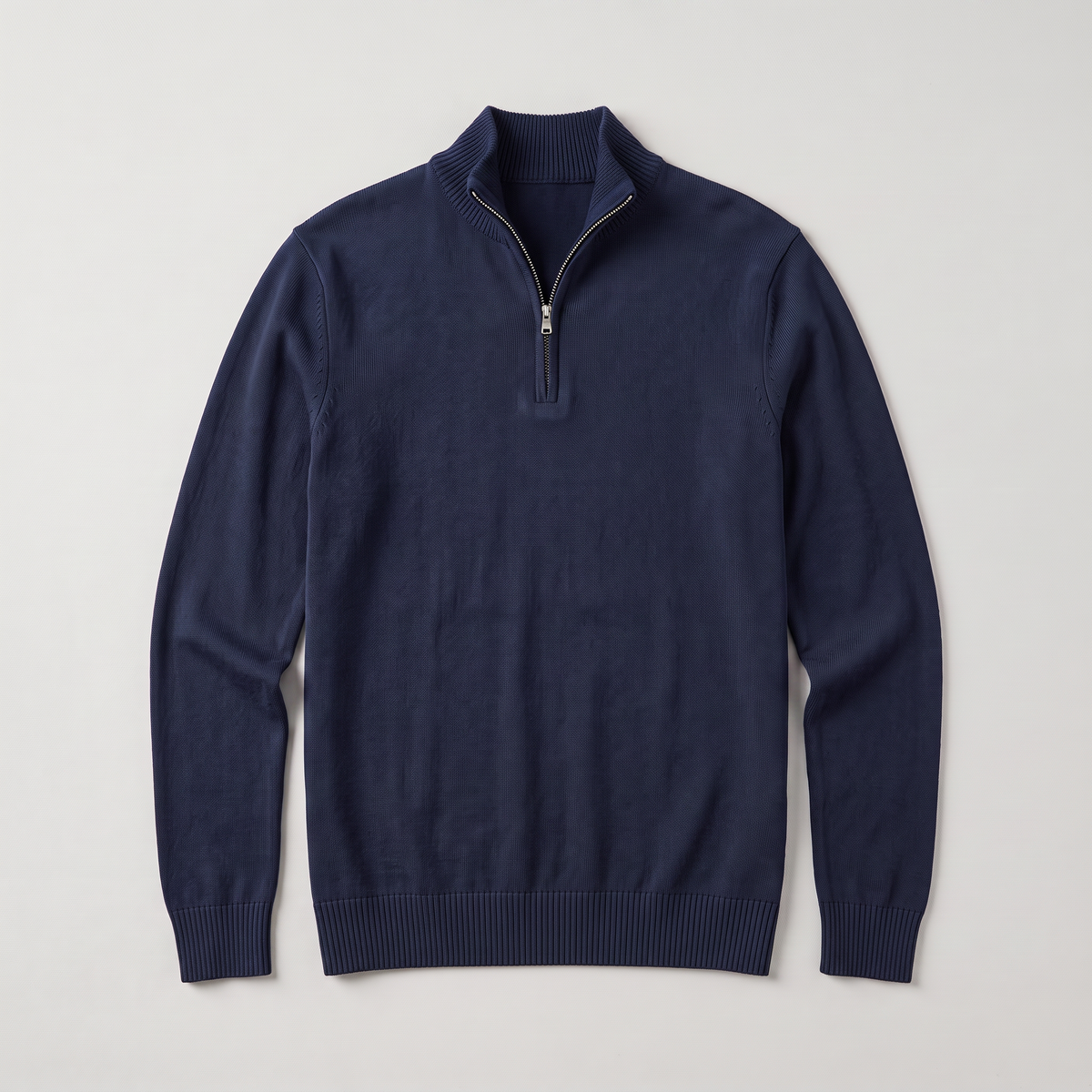 Montarello Men's Quarter-Zip Knitted-Look Sweater with Stand Collar