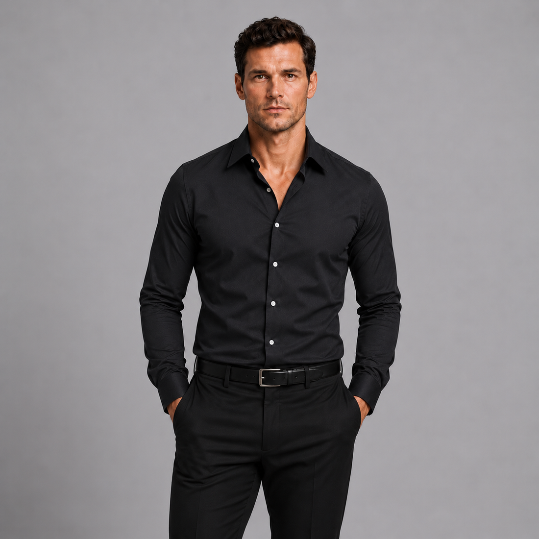 Montarello Men's Slim Fit Satin-Look Stretch Shirt