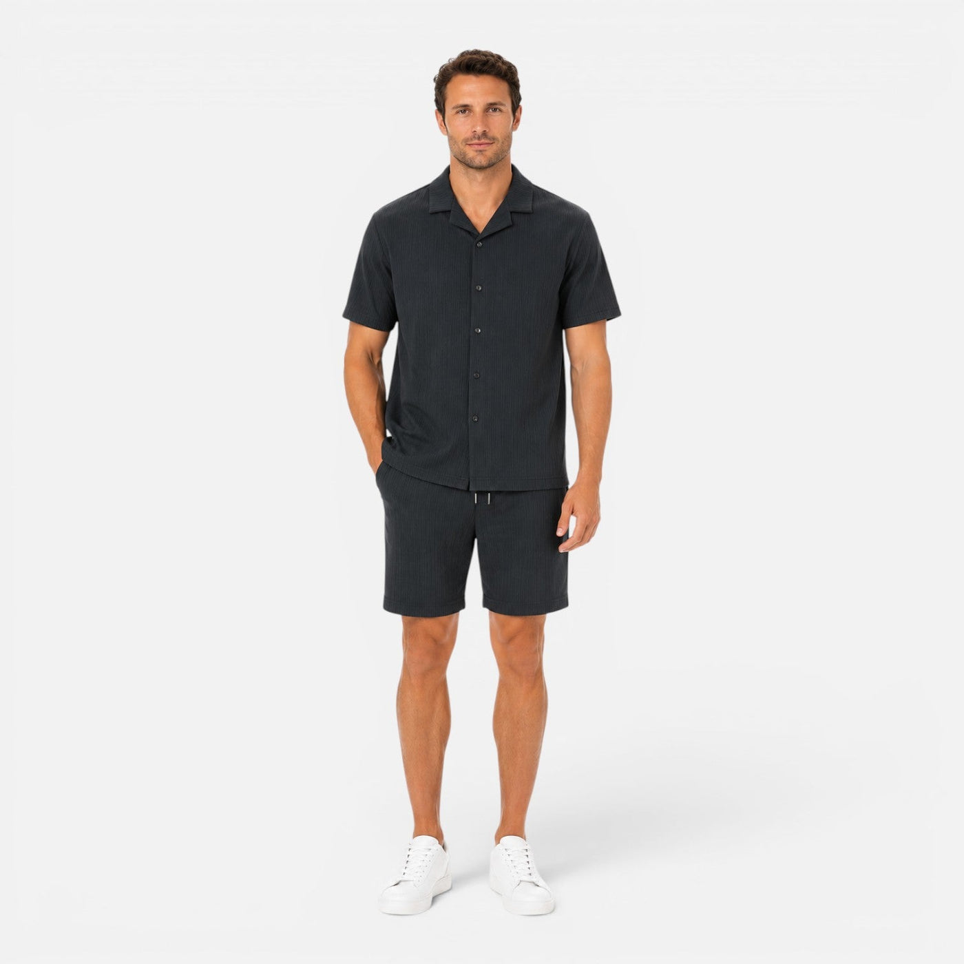 Montarello Men's Textured Camp Collar Shirt & Shorts Co-Ord Set