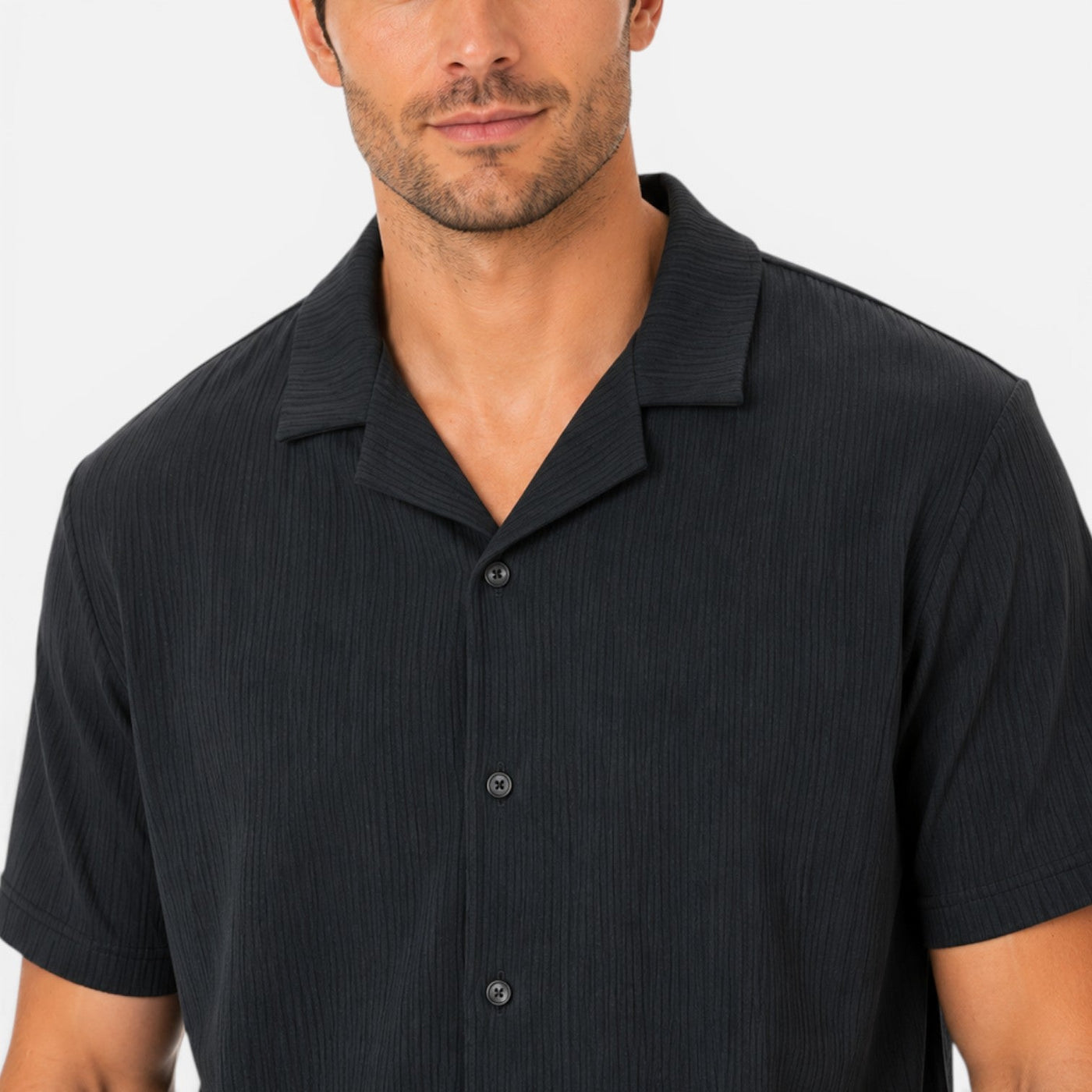 Montarello Men's Textured Camp Collar Shirt & Shorts Co-Ord Set