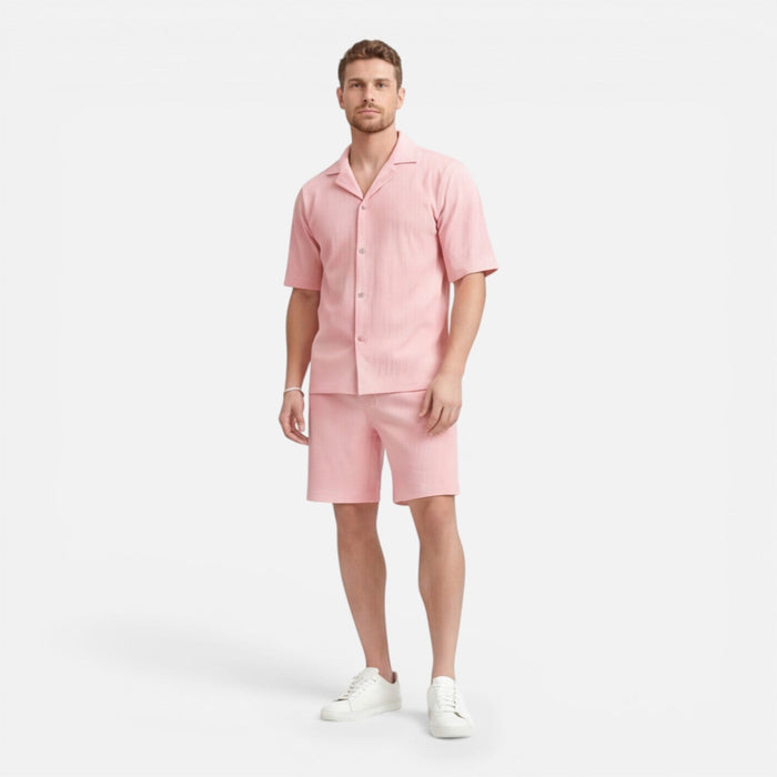 Montarello Men's Textured Camp Collar Shirt & Shorts Co-Ord Set
