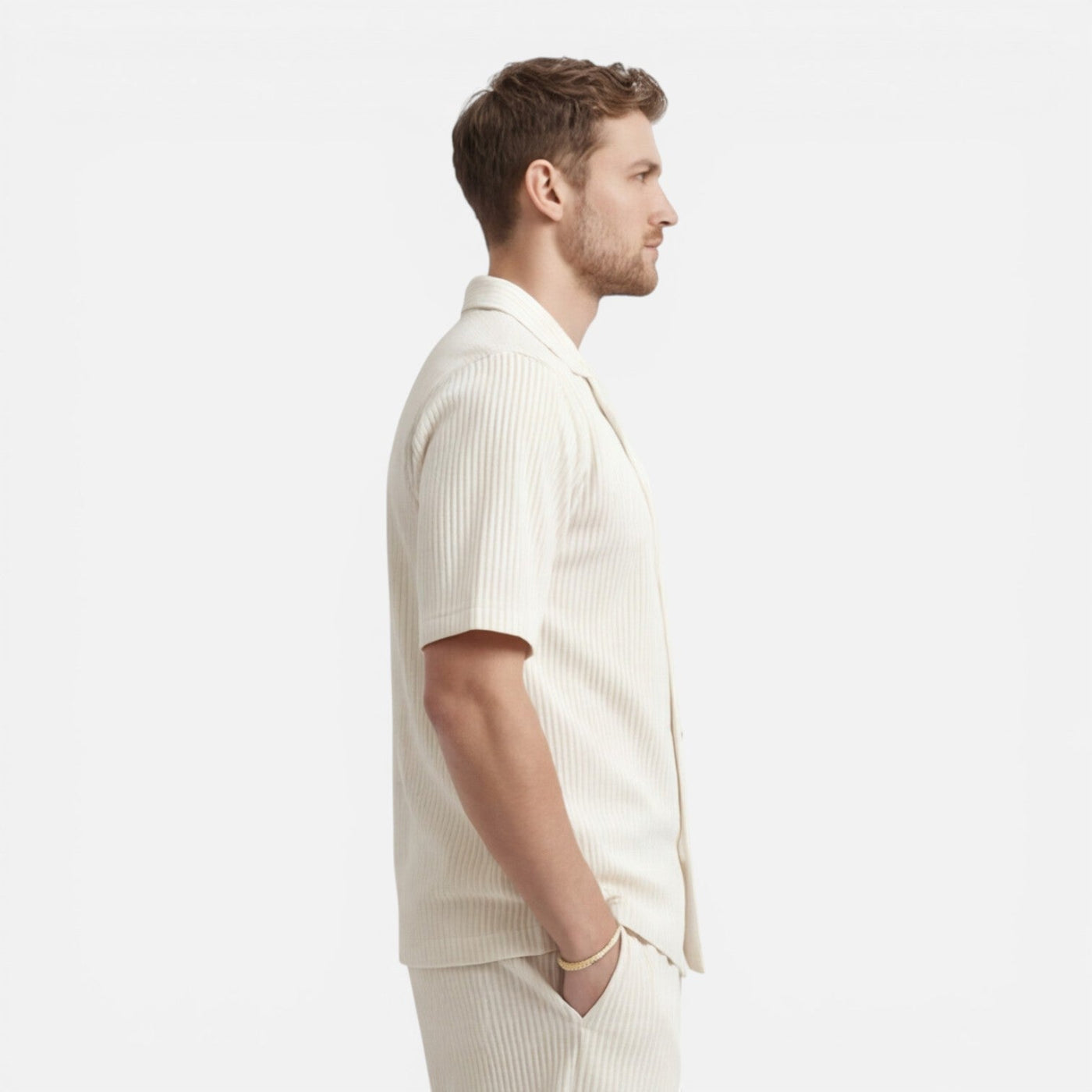 Montarello Men's Textured Camp Collar Shirt & Shorts Co-Ord Set